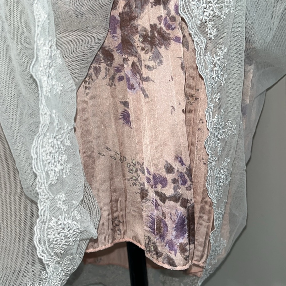 Intimately Free People Peach Floral Tulle Lace Ruffled Dress - Picture 5 of 11